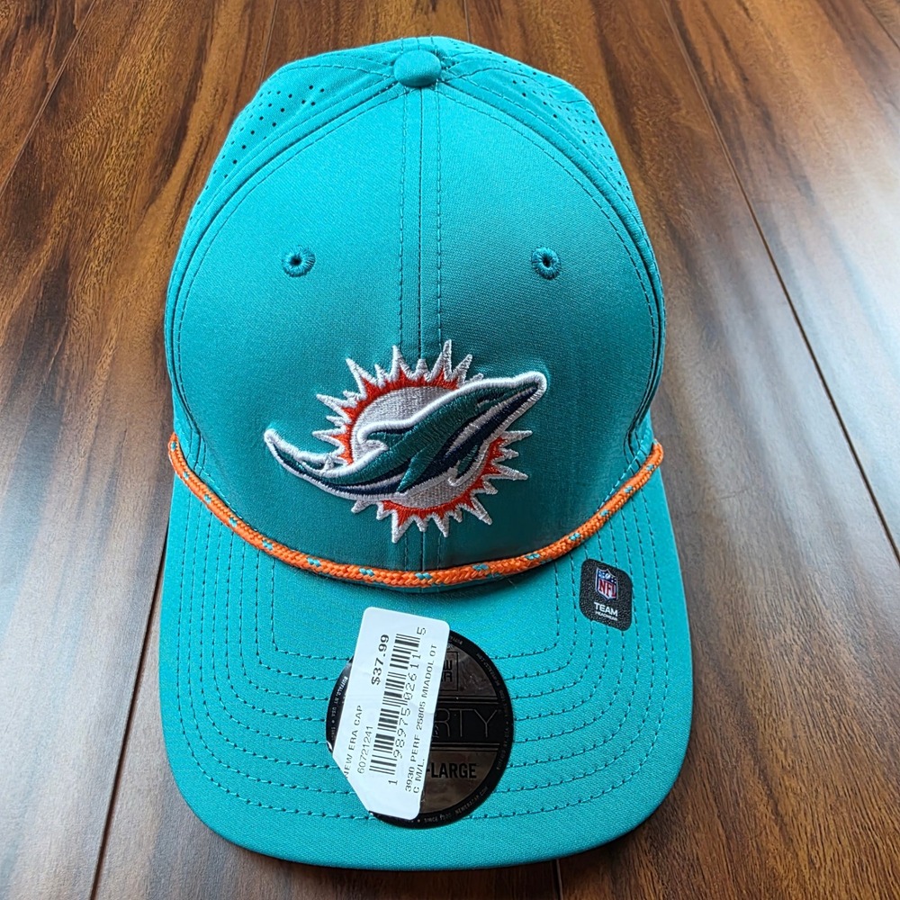 New Era 39THIRTY Miami Dolphins Hat Aqua Teal Perforated Stretch Fit M/L NEW